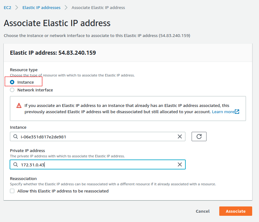 Assign the Elastic IP to your EC2 instance.